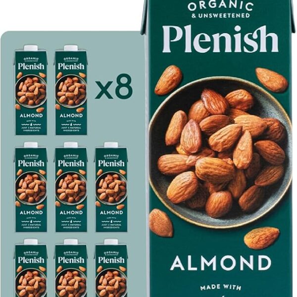 Plenish Unsweetened Organic Almond Milk 1L (Pack of 8)