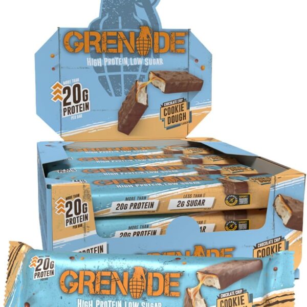 Grenade High Protein, Low Sugar Bar - Chocolate Chip Cookie Dough, 12 x 60 g (Packaging May Vary)