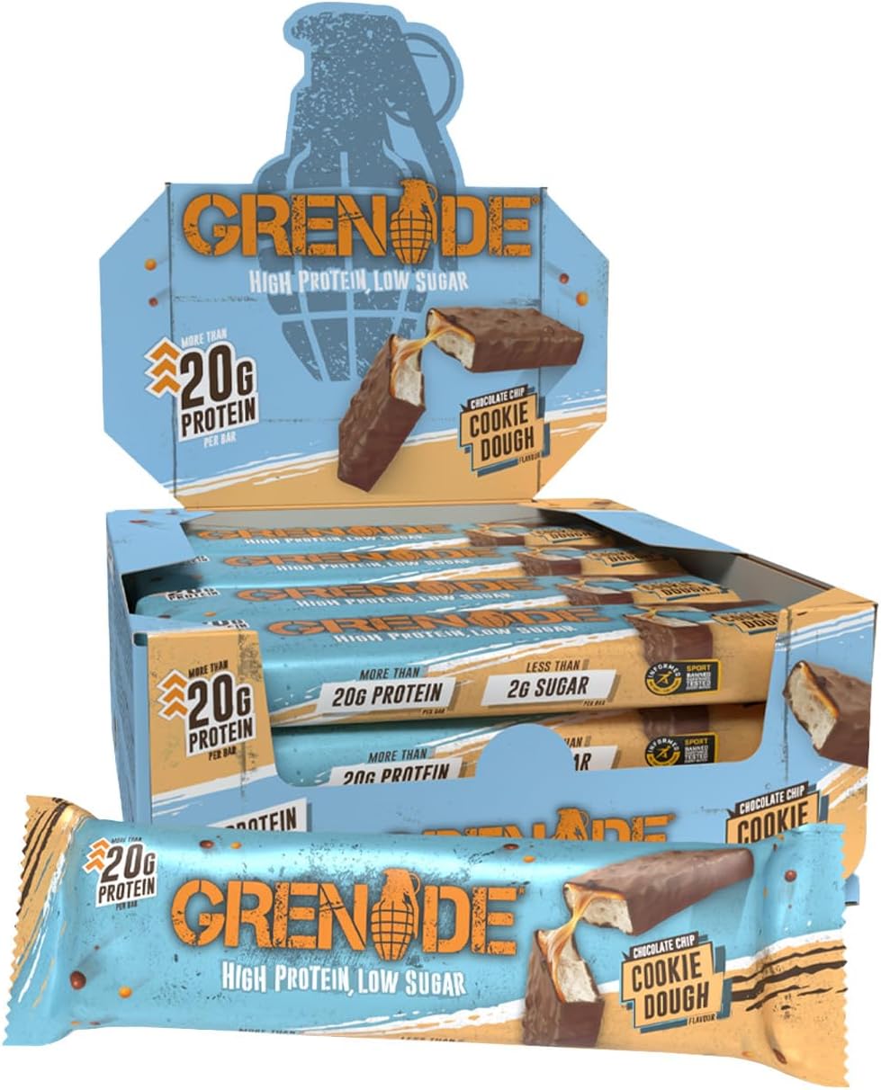 01 Grenade High Protein, Low Sugar Bar - Chocolate Chip Cookie Dough, 12 x 60 g (Packaging May Vary) - Image 1