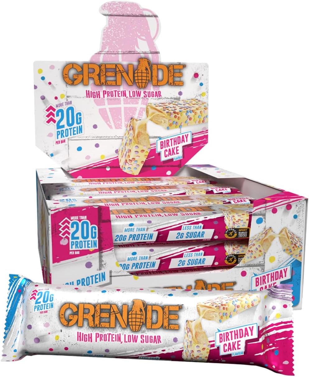 01 Grenade High Protein, Low Sugar Bar - Birthday Cake, 12 x 60 g - Image 1