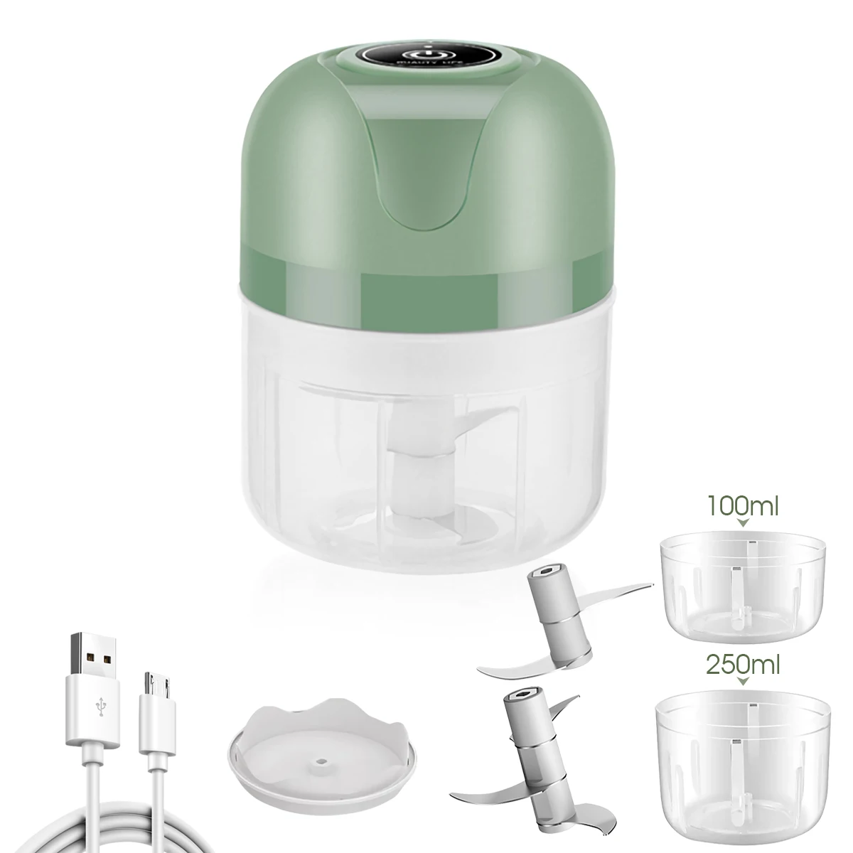 kf-S34c6128c3025499893a2c035429464c1P Electric Mini Garlic Chopper 1200mAh USB Charging Multi-Function Grinder 250ml Three-Blade Head & 100ml Two-Blade Head - Image 1