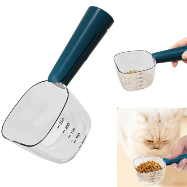 Dog Cats Food Measuring Cup with Dog Cats Food Bag Clips Dual-Function Food Scoop 1 Cup Capacity Pet Food Measuring Scoop